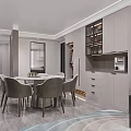 Modern Living Dining Room With Grey Sofa Round Rug TV Wall Plants And Wooden Shelves