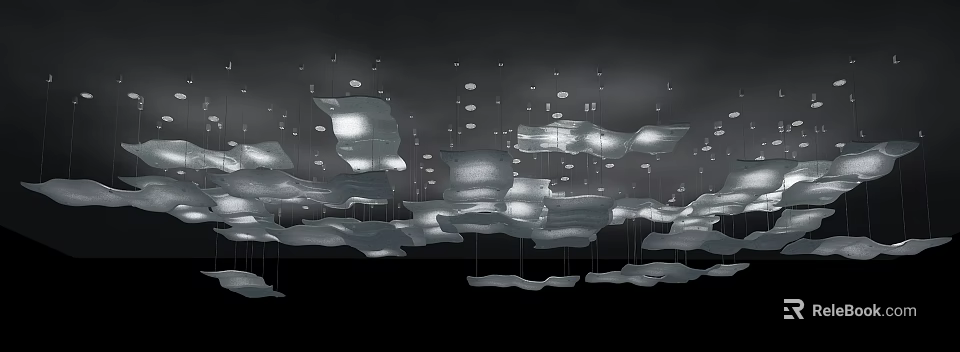 Modern Flowing Fabric Chandeliers Creating Soft Ambient Lighting In Indoor Space 3d model 