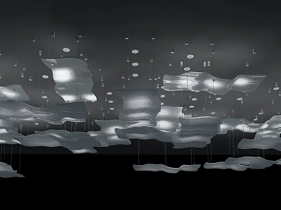 Modern Flowing Fabric Chandeliers Creating Soft Ambient Lighting In Indoor Space 3d model