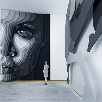 Modern background wall art installation 3d model