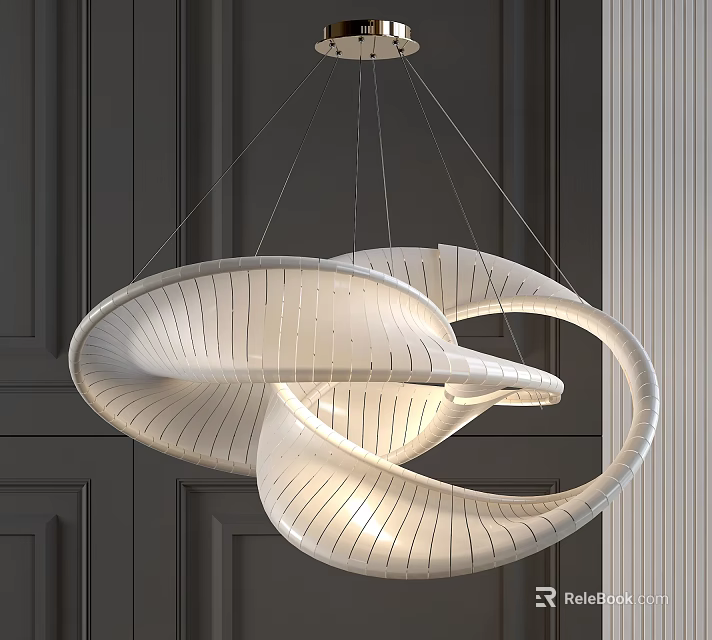 Modern Unique Spiral Circular White Structured Chandelier In Interior Living Space 3d model 