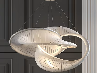 Modern Unique Spiral Circular White Structured Chandelier In Interior Living Space 3d model