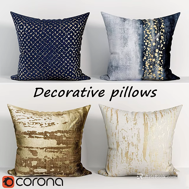 Decorative Pillows With Various Designs Colors And Textured Patterns For Home Decor 3d model 
