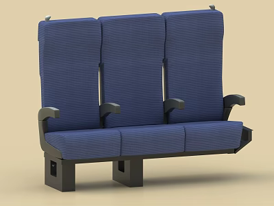 Comfortable blue three-seat bench with sturdy armrests and dark legs 3d model