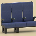 Comfortable blue three-seat bench with sturdy armrests and dark legs