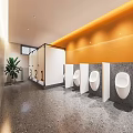 Modern Public Toilet With Private Cubicles Urinals Indoor Plant And Orange Wall Design