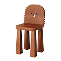 Wooden Single Chair with Smile Design Backrest and Sturdy Short Legs