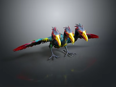 Three-headed bird animal game animal cartoon animal 3d model