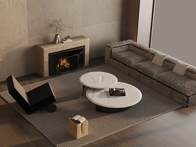 Modern Sofa And Coffee Table Set With Marble Tables Fireplace And Accent Chair 3d model