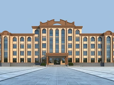Grand Classical Office Building With Symmetrical Facade Arched Windows And Spacious Entrance Plaza 3d model