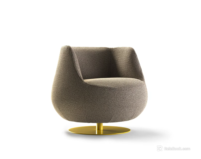 Modern Gray Single Sofa With Round Design And Gold Metal Base 3d model