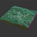 3D Mountainous Terrain Model With Vegetation Covered Surface And Detailed Elevation Features