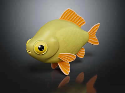 Adorable Yellow Aquatic Fish With Large Eyes Orange Fins And Tail 3d model