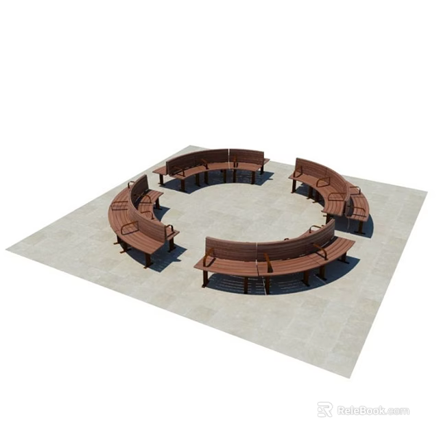 Wooden Outdoor Chairs In Circular Arrangement On Stone Slab Floor 3d model 