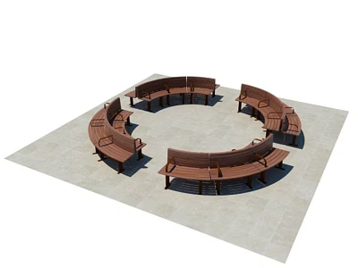 Wooden Outdoor Chairs In Circular Arrangement On Stone Slab Floor 3d model