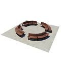 Wooden Outdoor Chairs In Circular Arrangement On Stone Slab Floor