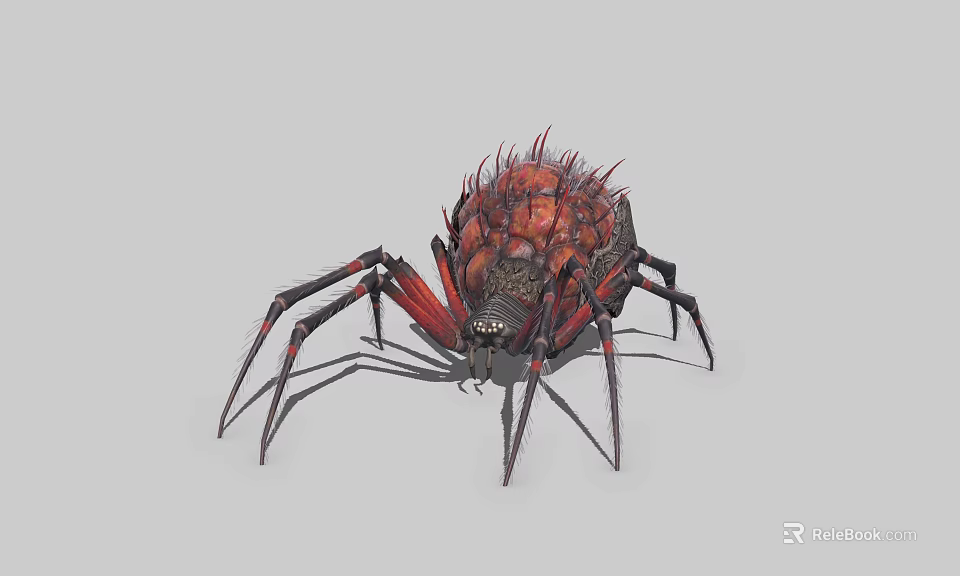 Red Black Spiky Spider 3D Fantasy Creature With Detailed Legs And Body 3d model 