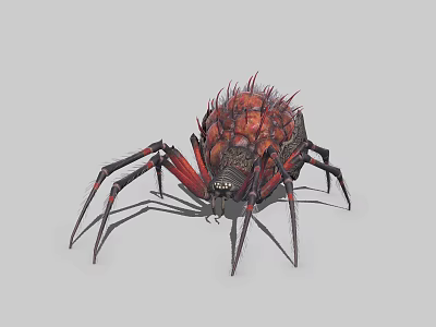 Red Black Spiky Spider 3D Fantasy Creature With Detailed Legs And Body 3d model