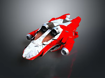 Red And White Cosmic Spaceship Design With Aerospace Thrusters Futuristic Interstellar Vehicle Model 3d model