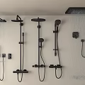 Black Wall Mounted Shower Systems With Various Handheld And Rain Styles For Bathroom 3d model