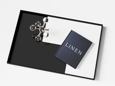 Stylish Decorative Ornament Set Featuring Black Tray Transparent Crystal Piece and Dark Blue Linen Book 3d model