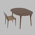 Modern Oval Wooden Dining Table With Wicker Seat Chairs Set 3d model