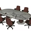 Modern Oval Conference Table With White Marble Top And Brown Office Chairs With Wheels