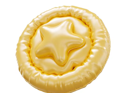 Yellow Circular Cushion With Shiny Star Design On Smooth Surface And Stitched Edges 3d model