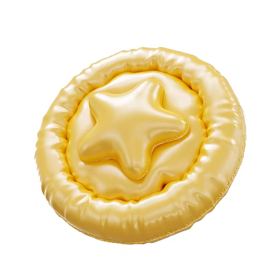 Yellow Circular Cushion With Shiny Star Design On Smooth Surface And Stitched Edges 3d model