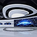 Modern Tech Exhibition Hall With Large Screen Starry Sky Earth And Circular Ceiling 3d model