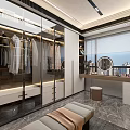 Luxurious Modern Walk in Closet With Glass Door Cabinets Round Mirrors And Marble Floor