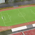 Professional Football Field with Green Grass Red Running Track and White Markings