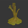 Natural Wooden Tree Stump Decor With Exposed Roots And Green Base