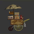 Pretzel Street Food Cart With Tan Umbrella Wooden Boxes And Yellow Wheels