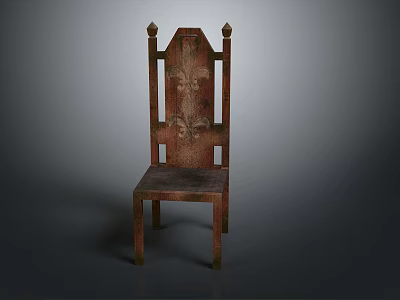 Vintage Carved Wooden Chair With Ornate Backrest Design And Sturdy Legs 3d model