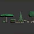 Low Poly Forest Elements With Trees Deer Campfire Stones And Wooden Signpost 3d model