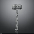 Stone Hammer with Textured Handle and Broad Head Displayed on Dark Background Surface