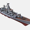 Modern Military Warship With Gray Hull Red Bottom Deck Missile Launchers And Radar Systems