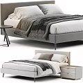 Modern Double Bed With Upholstered Headboard Soft Pillows Plush Bedding And Nightstand 3d model
