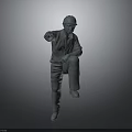 3D Construction Worker Model Wearing Safety Helmet With One Leg Raised And Hand Pointing Forward