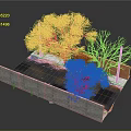 Scenic Garden Landscape Design With Stone Wall Water Feature Green And Bare Trees