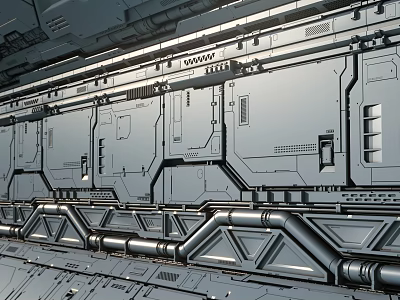 Futuristic Metallic Industrial Design With Mechanical Panels Pipes And Gray Tones 3d model