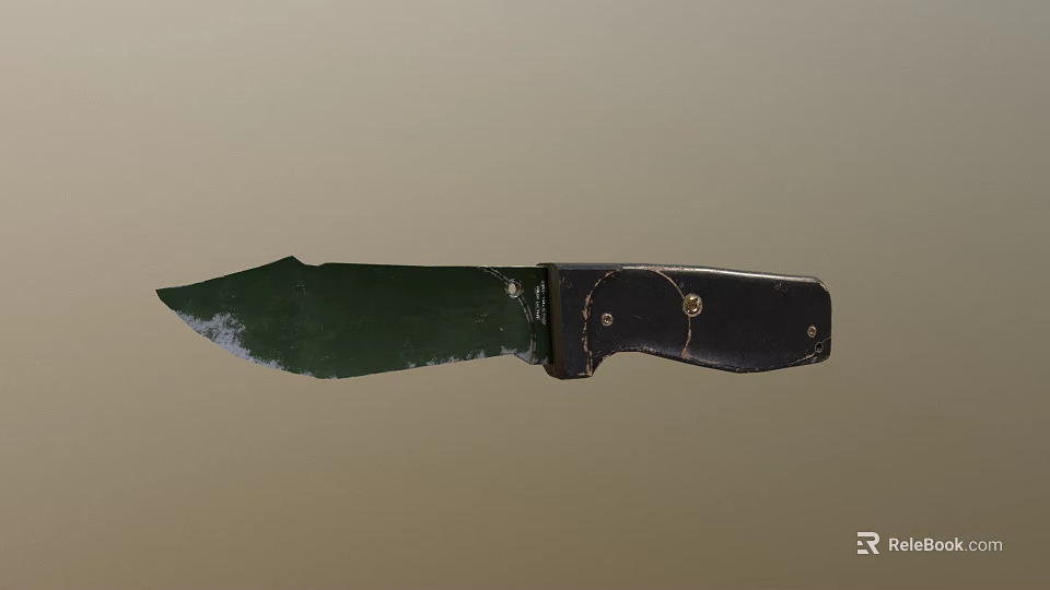 Weapon Knife With Green Blade Worn Marks Black Handle And Metal Rivets 3d model 