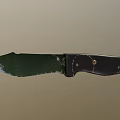 Weapon Knife With Green Blade Worn Marks Black Handle And Metal Rivets