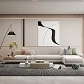 Modern Living Room Interior Design With Sofa Area Rug Abstract Painting And Floor Lamp