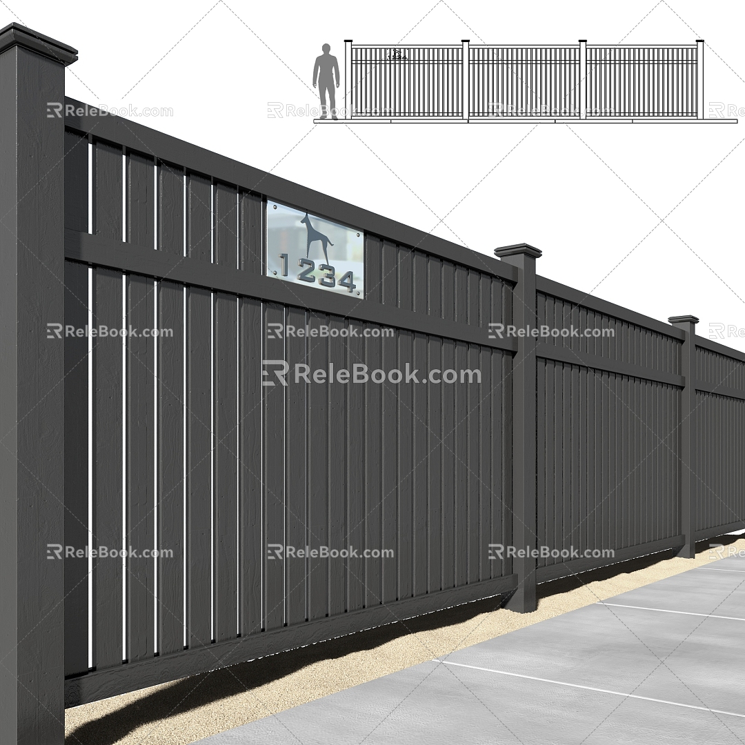 Wooden wall fence 3d model