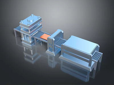 3D Rendered Industrial Machinery Model With Blue Structures And Conveyor Belt 3d model