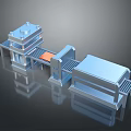 3D Rendered Industrial Machinery Model With Blue Structures And Conveyor Belt