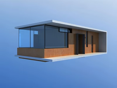 Modern Minimalist House Featuring Large Glass Windows Wooden Exterior And Flat Roof 3d model