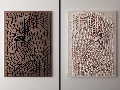 Modern Abstract Textured Wall Decor With Brown Beige Wavy Grid And Hollow Out Patterns 3d model